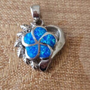 Sterling Silver and Opal Inlay Heart Charm